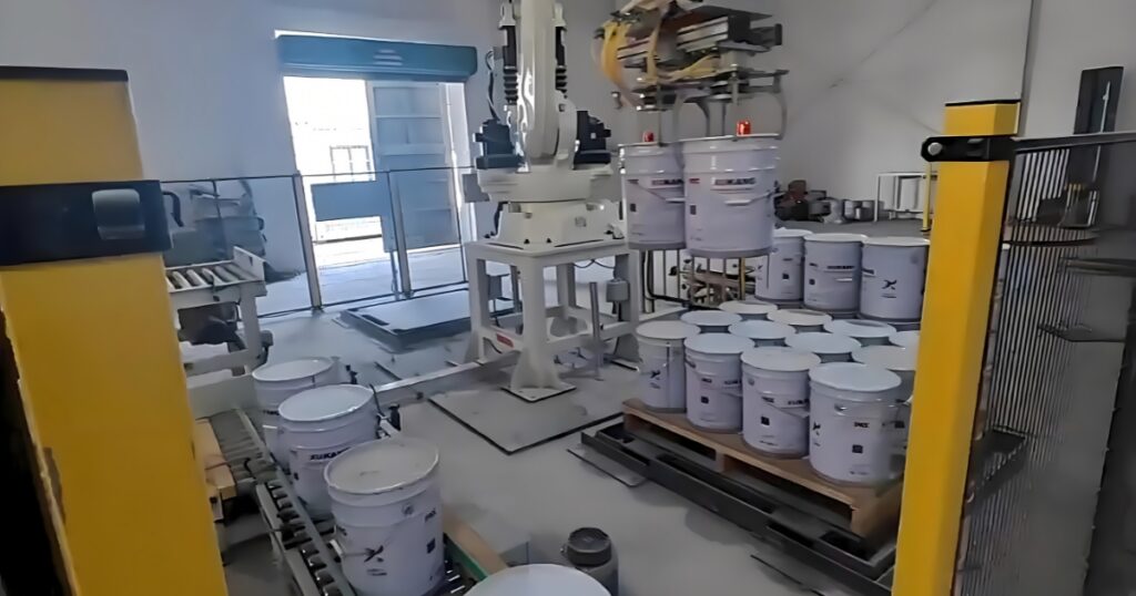 Palletizing robot for paint